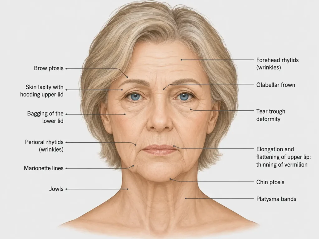 Anatomy of aging. Lower Facelift and Neck Lift focus on Zone 3 to eliminate jowls and restore jawline definition. 