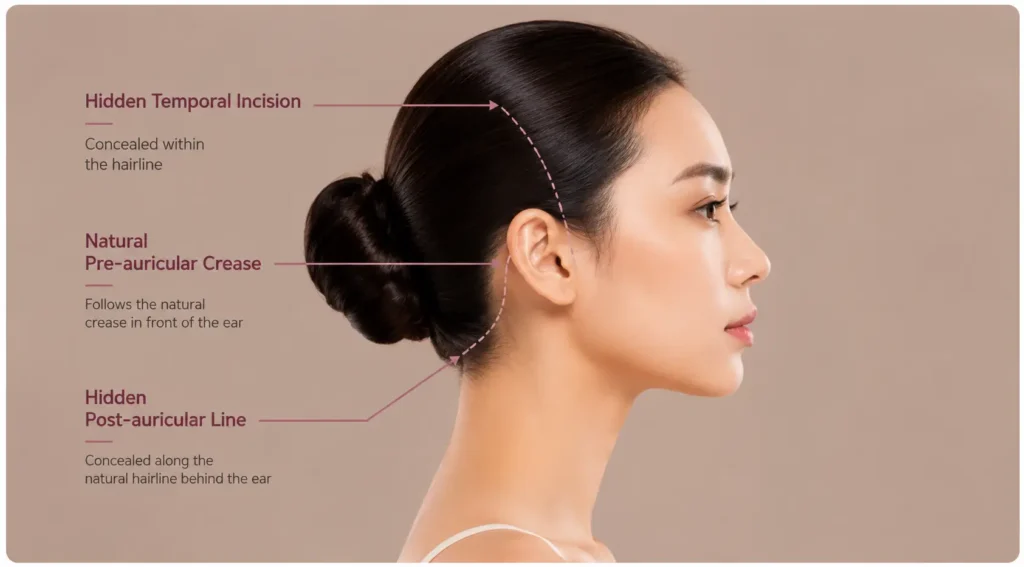 The anatomical mapping of hidden facelift incisions for tension-free, inconspicuous healing. 