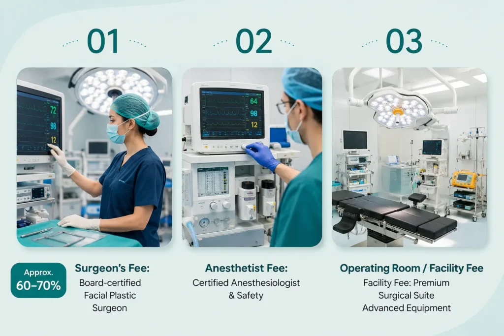 A premium breakdown of the three core cost components for a facelift procedure.