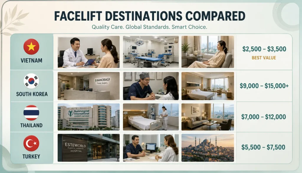 Figure 1: Total trip cost breakdown: Combining surgical fees, luxury recovery accommodation, and flight logistics across primary destinations.